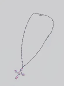 DareSee 5er Set modischer kristallverzierter Schleife & Kreuz Halskette, Vintage Pentagramm Anhänger Choker als Geschenk für Frauen, Musikfestival - Silber - Übersicht 5