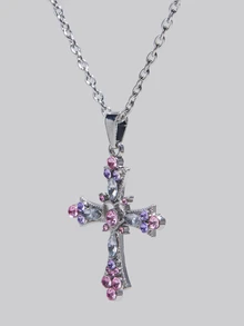 DareSee 5er Set modischer kristallverzierter Schleife & Kreuz Halskette, Vintage Pentagramm Anhänger Choker als Geschenk für Frauen, Musikfestival - Silber - Übersicht 1