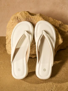 Tropiscape Women's Platform Wedge Heel Thong Slippers, Fashionable And Casual, Summer Gifts - White - View 4