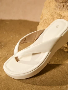 Tropiscape Women's Platform Wedge Heel Thong Slippers, Fashionable And Casual, Summer Gifts - White - View 5
