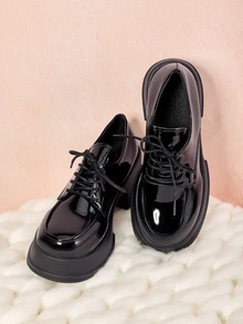 Hatastic Lace-Up Front Platform Oxford Shoes,Women's Fashion Simple And Versatile Comfortable Thick-Soled Buckle Loafers Mary Jane Shoes Gifts Music Fest - Black - View 7