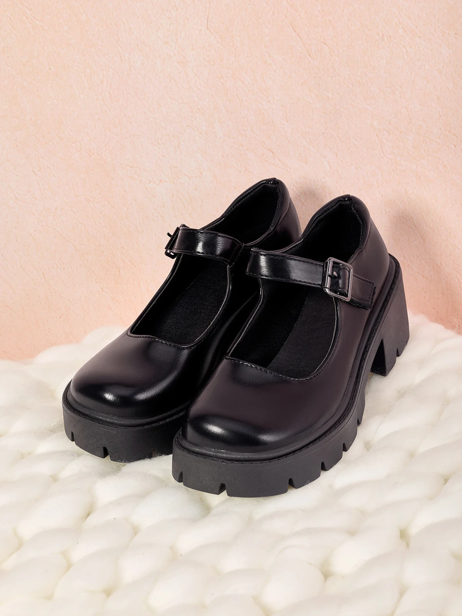 Hatastic 女士黑色极简厚底玛丽珍鞋，适合作为音乐节礼物 - 黑色 - 查看 1