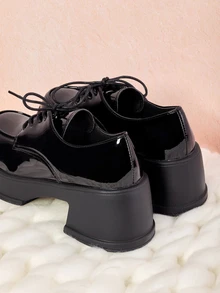 Hatastic Lace-Up Front Platform Oxford Shoes,Women's Fashion Simple And Versatile Comfortable Thick-Soled Buckle Loafers Mary Jane Shoes Gifts Music Fest - Black - View 9