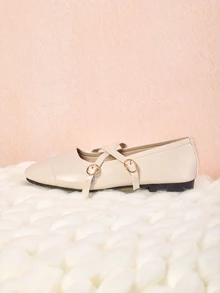 Hatastic 女士玛丽珍平底鞋，春秋季新款交叉绑带圆头休闲乐福鞋，舒适套脚芭蕾舞鞋，少女风圣诞礼物 - 白色 - 查看 3