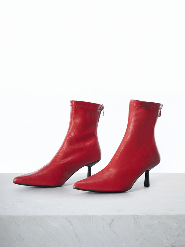 CHICVUE Women's Red Patent Leather Ankle Boots And Short Boots, 7cm High Heel Slim Fit Comfortable And Fashionable Boots, High Heels Boots With Wine Glass Heel Christmas Gifts