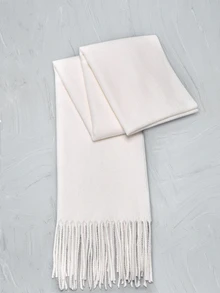 CHICVUE 1 Stück Damen einfarbiger Schal im Standardstil aus Kunstkaschmir, geeignet für Übergangszeiten, Alltagsgebrauch, windabweisend und warm, Geschenk für Winter, Herbst, Weihnachten - Milchig weiß - Übersicht 3