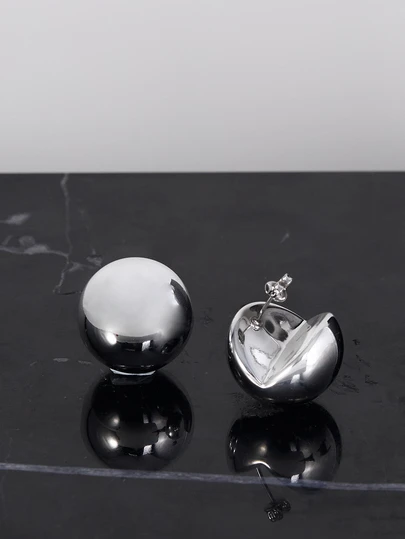 CHICVUE 1对时尚银色球形通勤简约星形耳钉，女士圣诞礼物