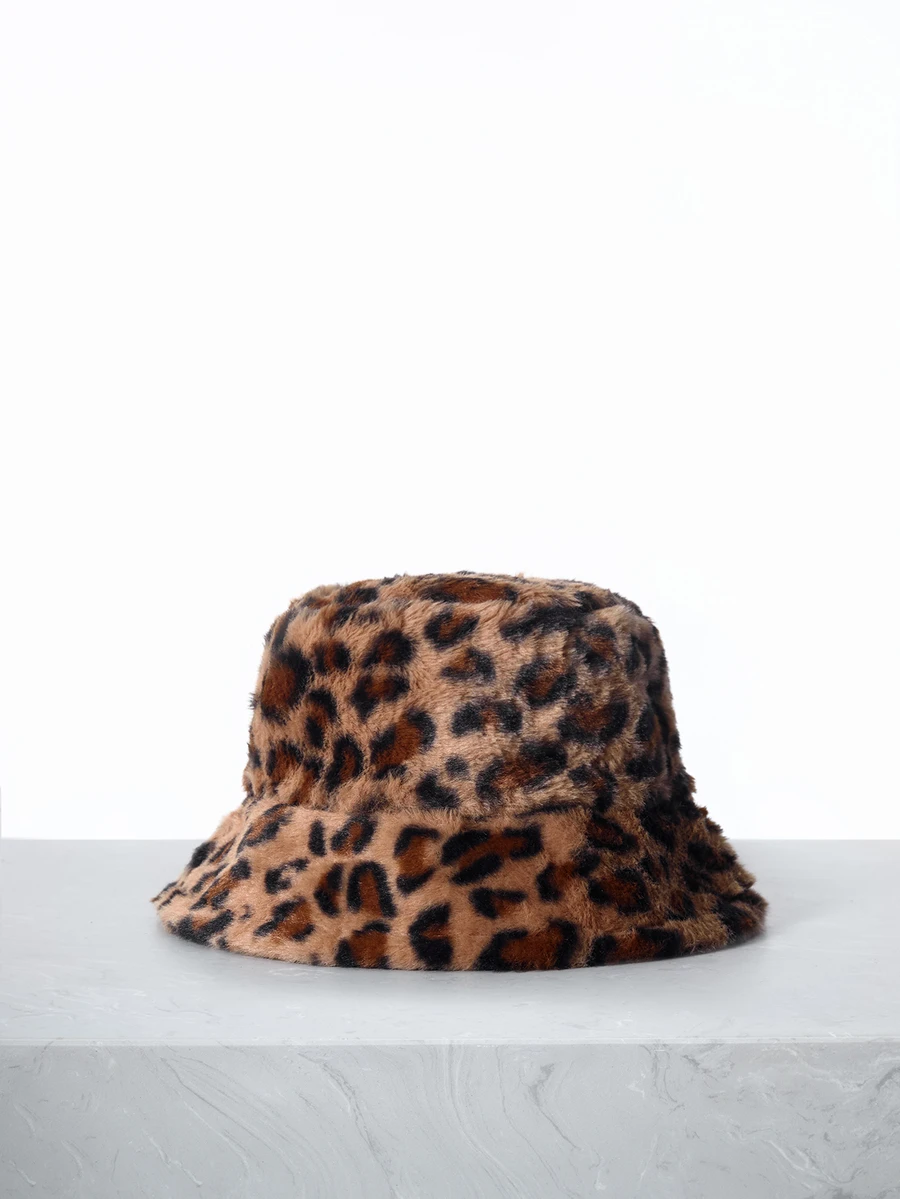 CHICVUE Street 1pc Leopard Print Pattern Winter Bucket Hat Gifts - Khaki - View 1