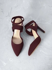 CHICVUE Elegant High Heel Pointed Toe Pumps With Elastic Band Gifts - Burgundy - View 2