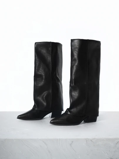 CHICVUE 女士时尚过膝长靴，喇叭靴，西部靴，黑色PU皮靴，裤靴，及膝靴，性感长靴，吸睛单品，适合日常穿着，室内/室外皆宜，派对场合也适用，可搭配裙子和短裤，秋冬圣诞礼物之选