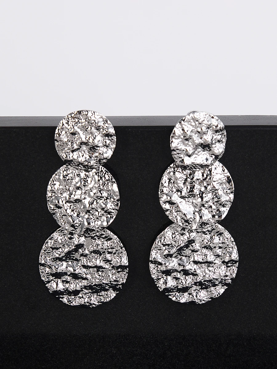 1 Pair Fashionable, Simple, Textural, Round Shape Combination Earrings With European & American Style Gifts - Silver - View 1