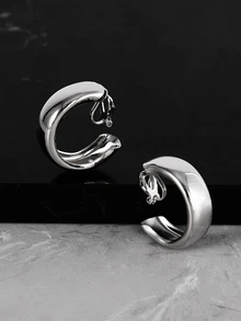 CHICVUE 1 Pair Fashionable Minimalist Metal Hoop Clip On Earrings, Suitable For Women Without Pierced Ears, Everyday Wear Gifts - Hoop Earrings - View 5