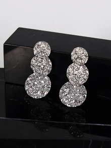 1 Pair Fashionable, Simple, Textural, Round Shape Combination Earrings With European & American Style Gifts - Silver - View 5