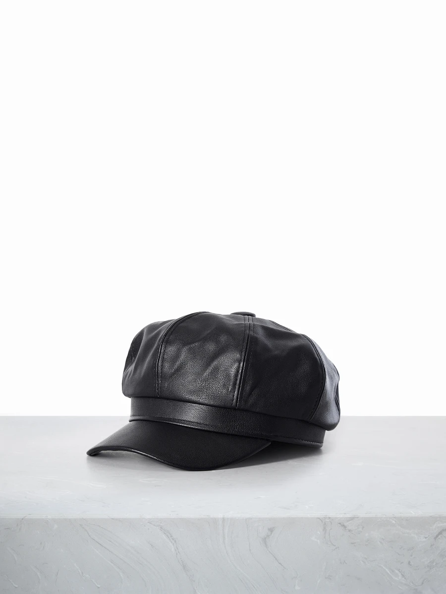 CHICVUE Gorra octogonal ajustable de cuero de PU para hombres, boina de moda para mujeres, estilo coreano, regalo de Navidad para otoño/invierno - Negro - Ver 1