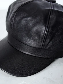 CHICVUE Gorra octogonal ajustable de cuero de PU para hombres, boina de moda para mujeres, estilo coreano, regalo de Navidad para otoño/invierno - Negro - Ver 5