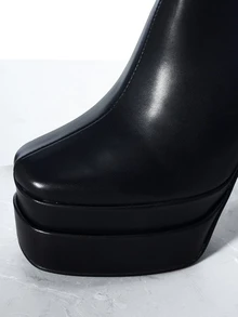 CHICVUE Damskie buty na jesień/zimę, grube, z kwadratowymi noskami i suwakiem z boku, seksowne, na wysokim obcasie do połowy łydki i platformie. Prezenty świąteczne - Czarne - Zobacz 4