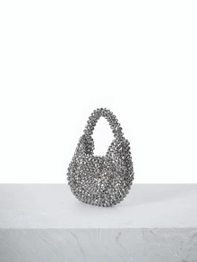 New Autumn/Winter Luxury Handmade Beaded Mini Clutch Purse, Sparkling Handbag For Party Gifts - Silver - View 3