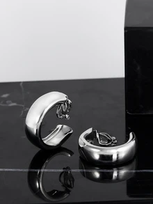 CHICVUE 1 Pair Fashionable Minimalist Metal Hoop Clip On Earrings, Suitable For Women Without Pierced Ears, Everyday Wear Gifts - Hoop Earrings - View 1