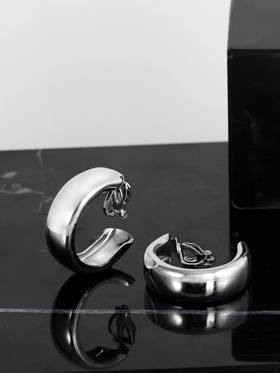 CHICVUE 1쌍 패셔너블한 미니멀리스트 메탈 후프 클립 온 귀걸이, 피어싱 없는 여성을 위한, 매일 착용하는 크리스마스 선물