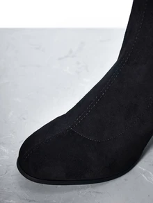 CHICVUE 女士极简过膝后跟粗跟仿麂皮经典袜靴，可搭配任何牛仔裤，圣诞礼物 - 黑色 - 查看 5