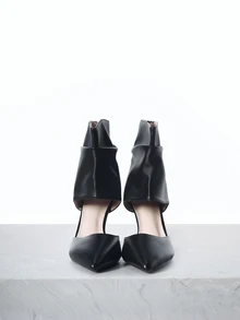 CHICVUE 女士高跟短靴，时尚短靴，黑色，镂空设计，褶裥踝靴，后拉链，尖头细高跟长靴，黑色皮革镂空短靴，夏季圣诞礼物之选 - 黑色 - 查看 2