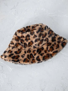 CHICVUE Street 1pc Leopard Print Pattern Winter Bucket Hat Gifts - Khaki - View 6