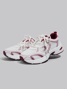 DareSee Giày thể thao đế dày bằng da mềm, kiểu dáng chunky, mẫu mới Thu Đông 2025, Xuân Hè 2024, giày chạy bộ nữ lưới thoáng khí, giày thể thao thường ngày, quà tặng lễ hội âm nhạc. - Đỏ - Xem 2