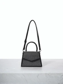 CHICVUE Fashionable Commuter Mini Studded Decor Flap Square Top Handle Bag Gifts - Black - View 2