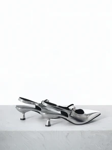 CHICVUE Pointed Toe High Heels Stiletto Pumps, Silver Ankle Strap, Patent Leather Fashion Shoes Gifts - Silver - View 1