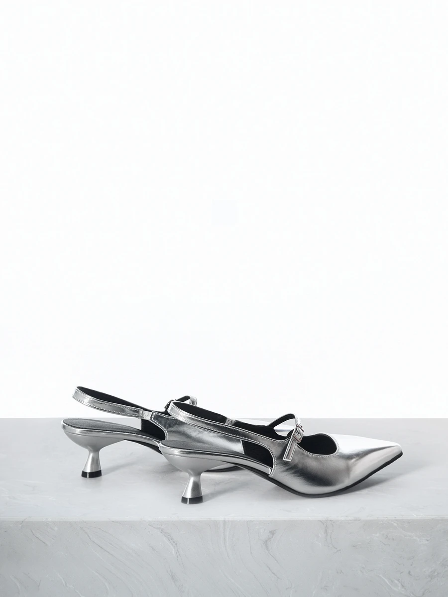 CHICVUE Pointed Toe High Heels Stiletto Pumps, Silver Ankle Strap, Patent Leather Fashion Shoes Gifts - Silver - View 1