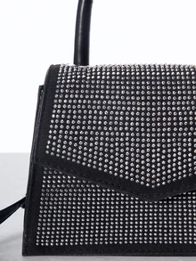 CHICVUE Fashionable Commuter Mini Studded Decor Flap Square Top Handle Bag Gifts - Black - View 6