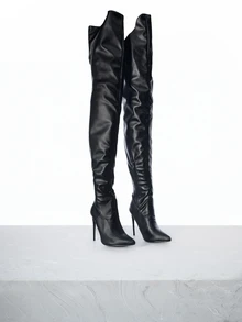 CHICVUE Women Over The Knee Boots, Elastic Tall Boots For Ladies In Spring & Autumn Gifts - Black - View 3