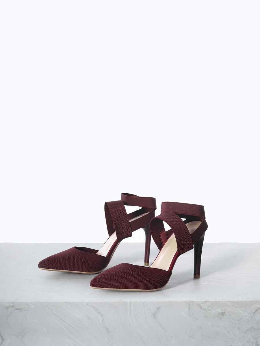 CHICVUE Elegant High Heel Pointed Toe Pumps With Elastic Band Gifts - Burgundy - View 1