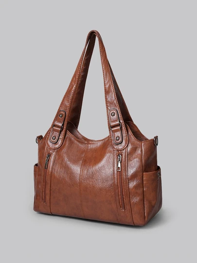 DareSee 2025年新款时尚经典小丑纯色大容量复古PU布单肩手提包，适合购物。2025年新款时尚经典小丑纯色大容量复古PU布单肩手提包，适合购物。时尚拉链手提包，女士圣诞礼物之选。