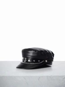 CHICVUE Street Women Chain & Anchor Decor Vintage Baker Boy Cap For Daily Life Gifts - Black - View 1