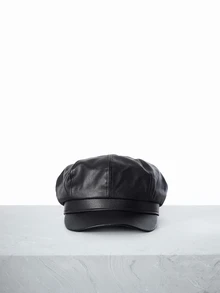 CHICVUE Gorra octogonal ajustable de cuero de PU para hombres, boina de moda para mujeres, estilo coreano, regalo de Navidad para otoño/invierno - Negro - Ver 3