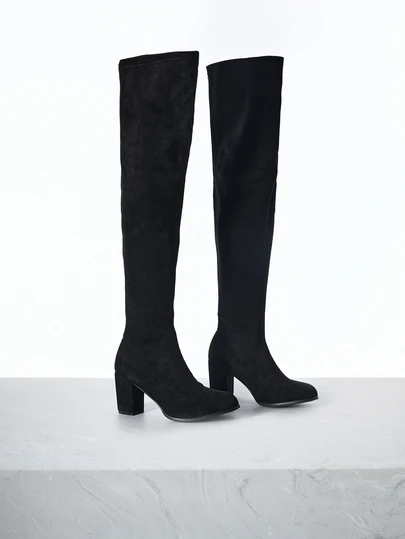 CHICVUE 女士极简过膝后跟粗跟仿麂皮经典袜靴，可搭配任何牛仔裤，圣诞礼物