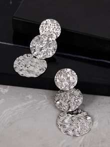 1 Pair Fashionable, Simple, Textural, Round Shape Combination Earrings With European & American Style Gifts - Silver - View 2