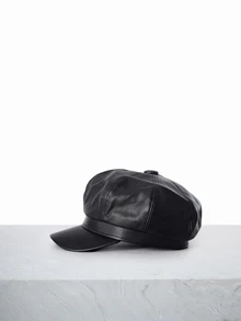 CHICVUE Gorra octogonal ajustable de cuero de PU para hombres, boina de moda para mujeres, estilo coreano, regalo de Navidad para otoño/invierno - Negro - Ver 2