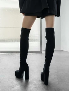 CHICVUE 搭配开衫,优雅女士袜靴,厚底粗跟时尚靴,完美搭配开衫/毛衣,圣诞礼物之选 - 黑色 - 查看 7