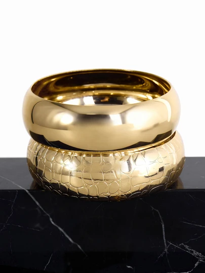 CHICVUE 2件套夸张金属图案鼓形手镯，复古简约休闲派对女士及情侣首饰手镯套装，节日生日礼物圣诞礼物