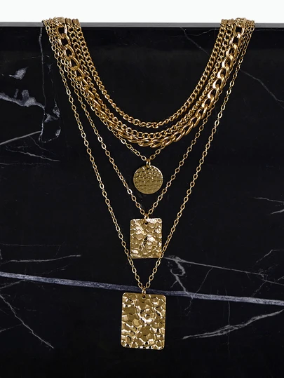 CHICVUE 6件套女士锌合金链条叠戴项链，甜美酷炫几何吊坠套装，圣诞礼物