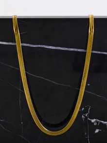 CHICVUE 1pc 18K Gold Plated Stainless Steel Flat Snake Chain Necklace For Women, Thick Bohemian Style Gift Gifts - Gold - View 3