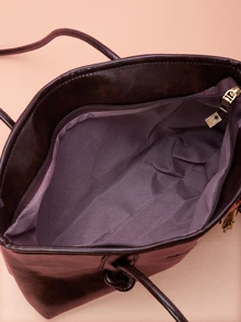 Hatastic 1个咖啡棕色绗缝拉链PU纯色保龄球包，秋冬季大容量手提包，新款时尚毛毡质感单肩包，复古马鞍式腋下通勤笔记本电脑包，带绳索装饰，适合女性日常使用，时尚蝴蝶结钱包，适合女性作为礼物或音乐节礼物 - 咖啡棕 - 查看 6