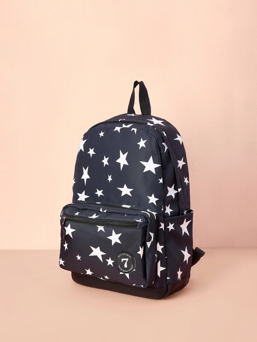 Hatastic 彩色星星印花後背包,中/高中書包,大學生休閒後背包,旅行包禮物,音樂節萬聖節適用 - 查看 1
