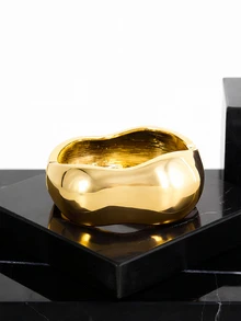 CHICVUE 1 pieza Brazalete de metal en forma de gota de agua asimétrico y minimalista de estilo vintage, diseño geométrico abstracto exagerado y simplificado, elegante y lujoso, adecuado para el uso diario, vacaciones, regalos, reuniones con amigos, eventos de moda, accesorios de pasarela, regalos de Navidad - Amarillo Oro - Ver 5