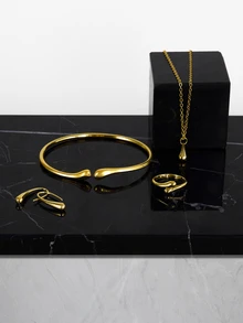 CHICVUE Set elegant de bijuterii cu model de lacrimă - colier, brățară, cercei și inel din aliaj - multifuncțional și reglabil pentru ținute de zi cu zi sau petrecere, cadouri de Crăciun