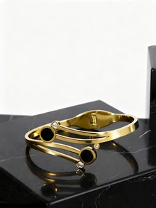 CHICVUE Women Simple Rhinestone Decor Bangle Gifts - Yellow Gold - View 4