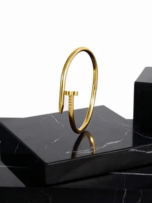 CHICVUE 1pc Luxury Stainless Steel Four-Leaf Clover Bangle, Fashionable Personalized Gold Jewelry For Women Christmas Gifts