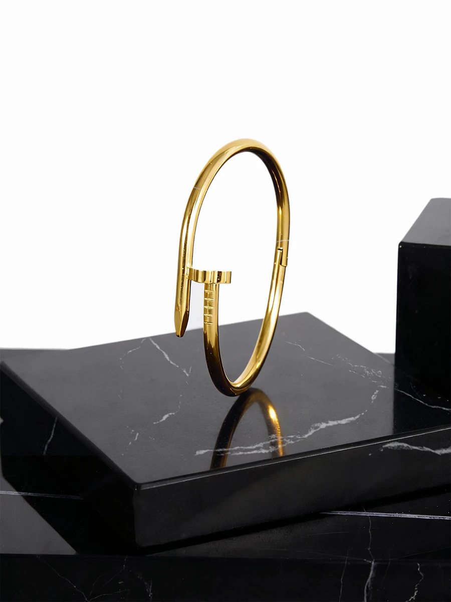 CHICVUE 1pc Luxury Stainless Steel Four-Leaf Clover Bangle, Fashionable Personalized Gold Jewelry For Women Christmas Gifts